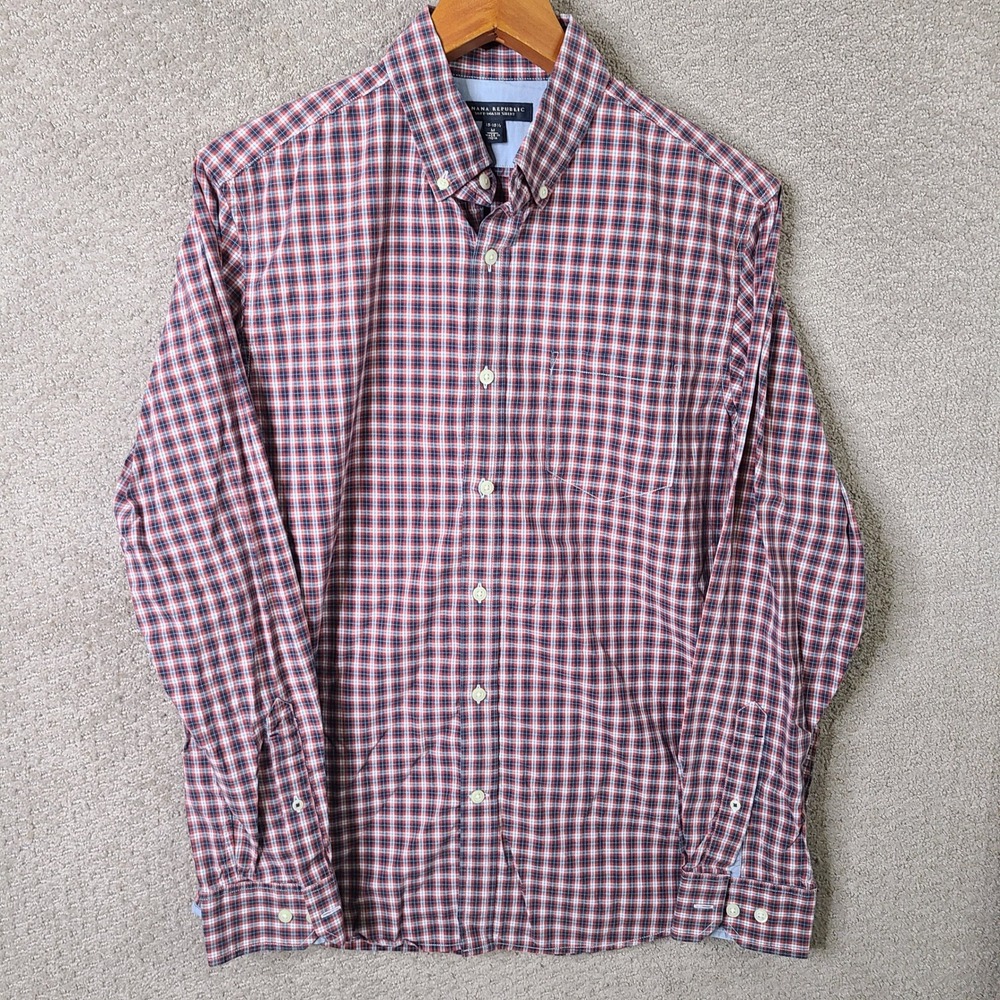 Banana Republic Shirt Mens Medium Red Plaid Soft Wash Button Down Cotton Casual